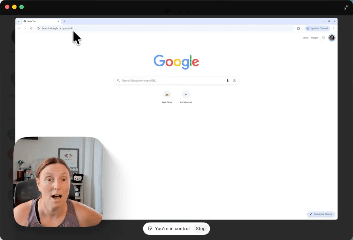 Grok Bot cloud computer desktop with Google Chrome open after taking control