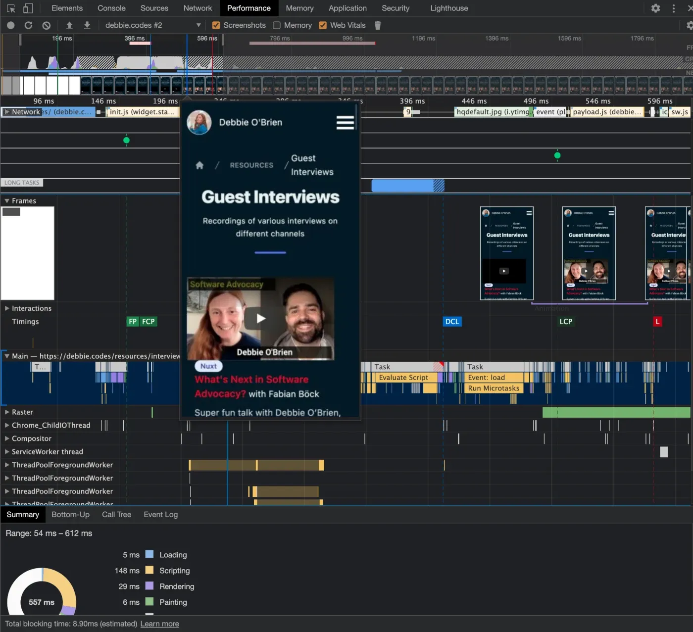 Chrome performance tab