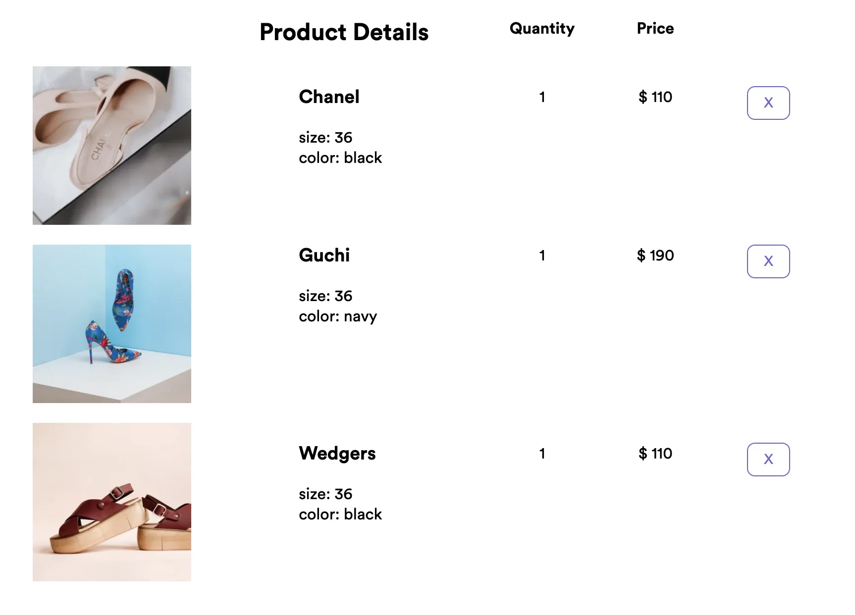 image of a cart page with various items in the cart