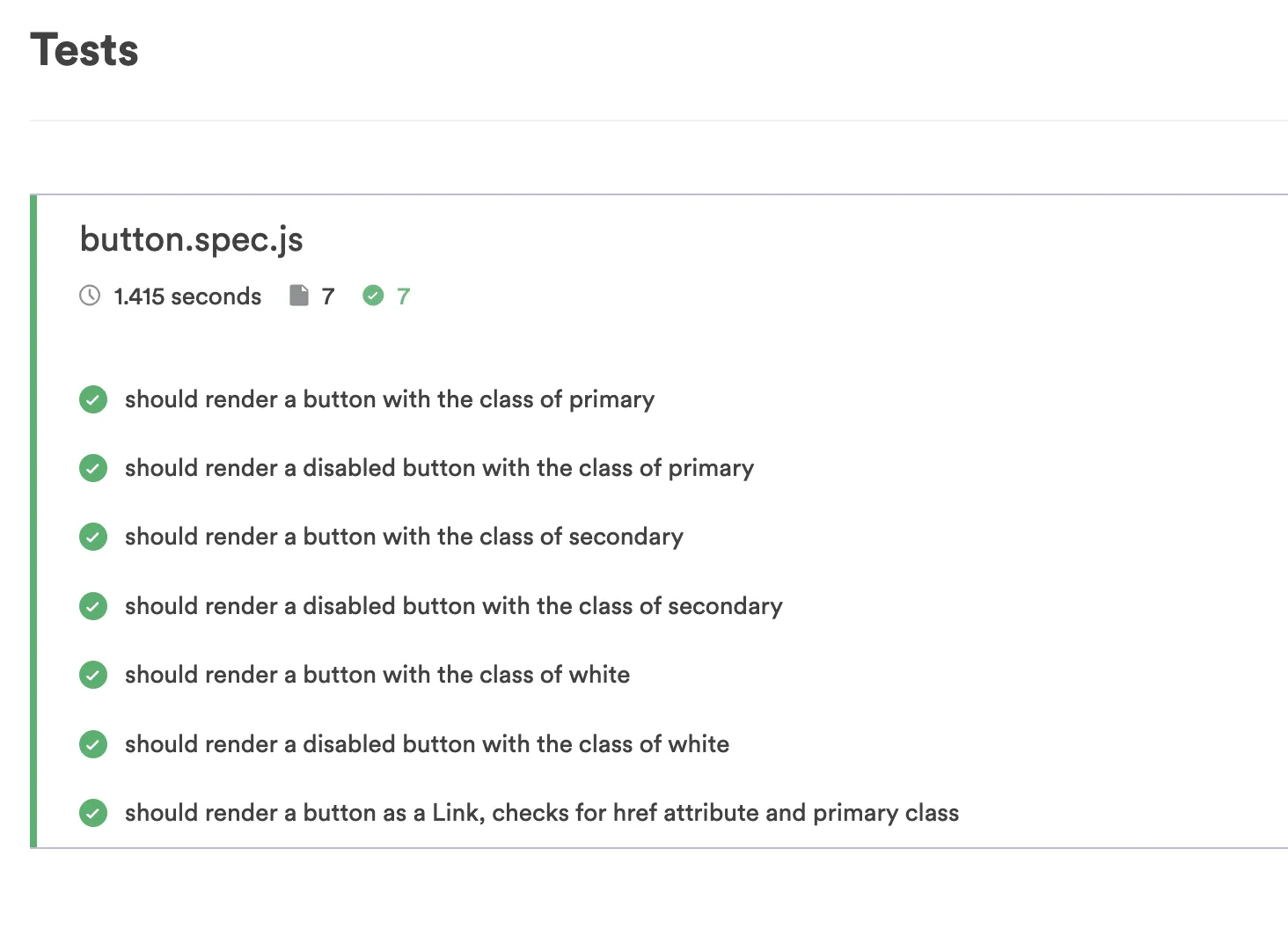 tests for a button component