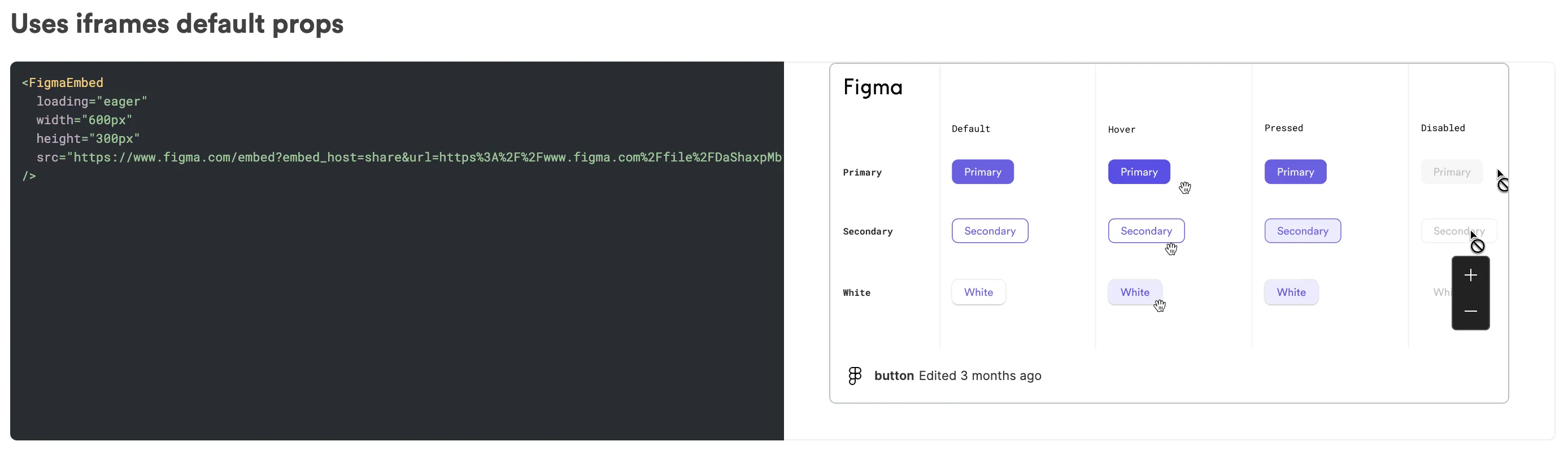 figma embed showing a button component from figma