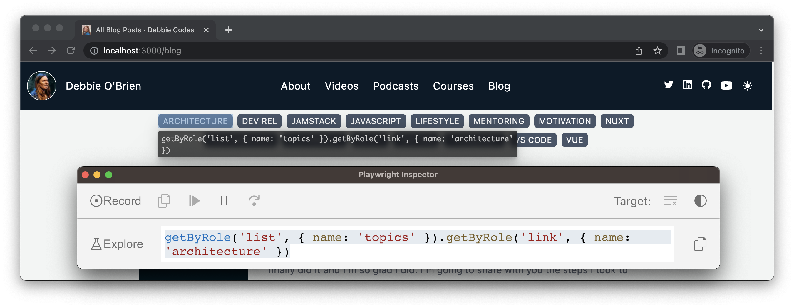 test generator generating a list locator with aria-label